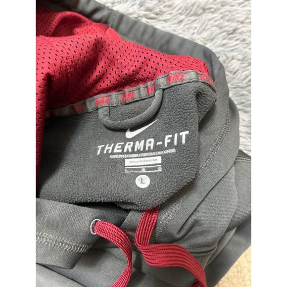 Large Nike Therma Fit Gray Maroon Red Sweatshirt Hoodie Top - Picture 5 of 6